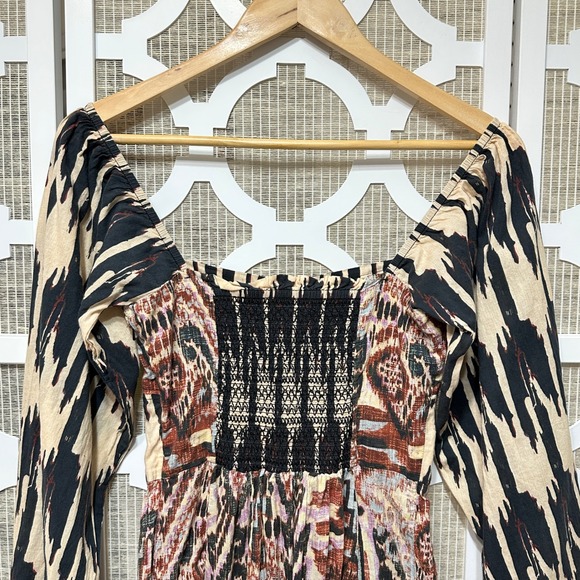 Maria Cher Junin Naibi Midi Dress Womens Size S Boho Batik Puff Sleeve Tribal - Picture 11 of 16